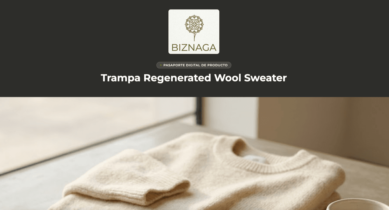 Public Digital Product Passport page for a Biznaga merino wool sweater