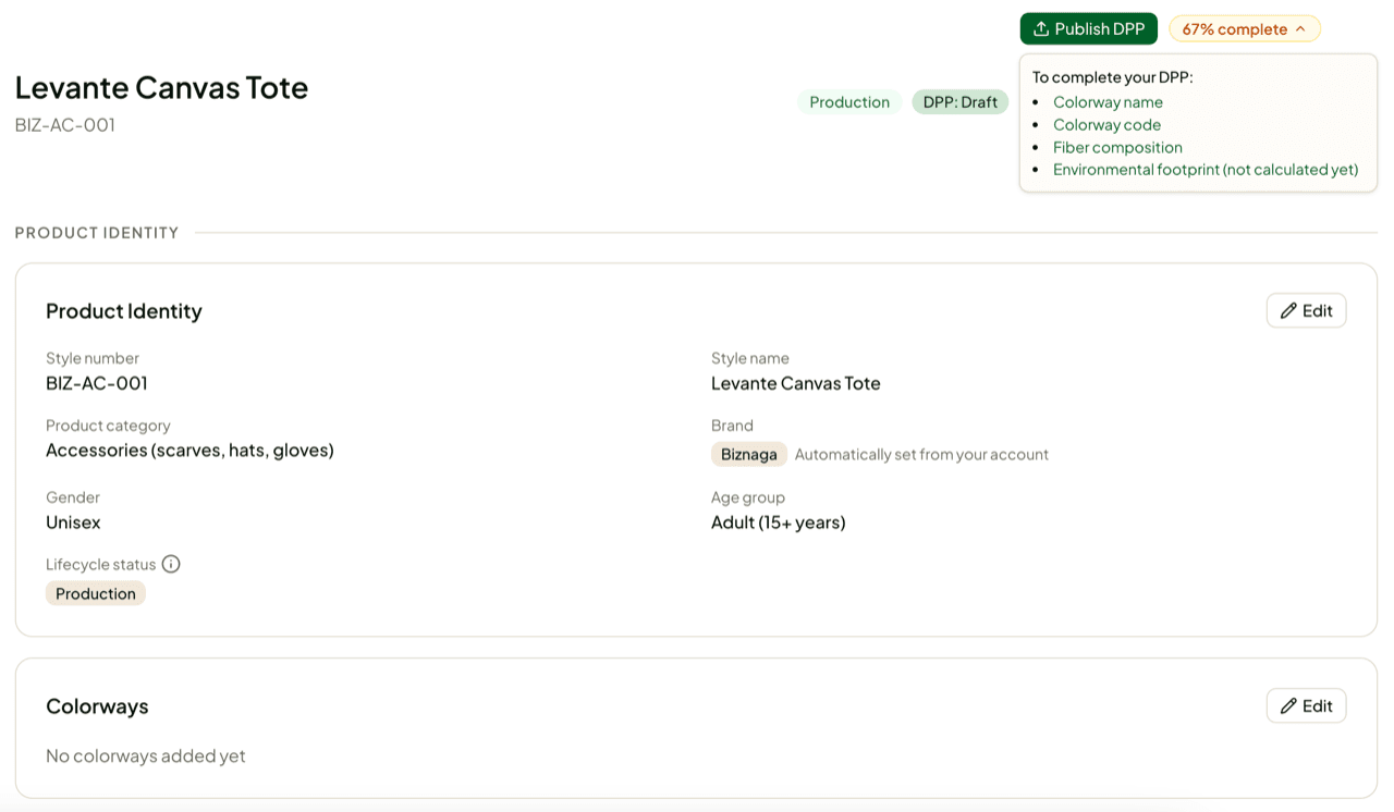 DPP readiness score panel showing section completion checklist